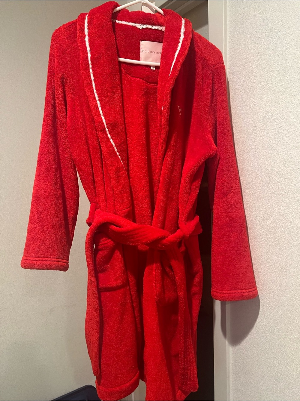 Victoria's Secret Red Plush Terry Robe with White Label
